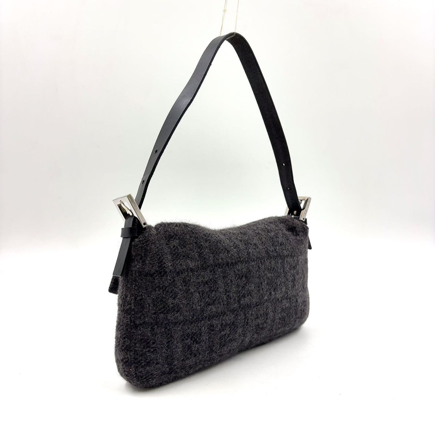 Fendi Zucca Pattern Mamma Bucket Wool Leather Gray Black Handbag Silver — view 2