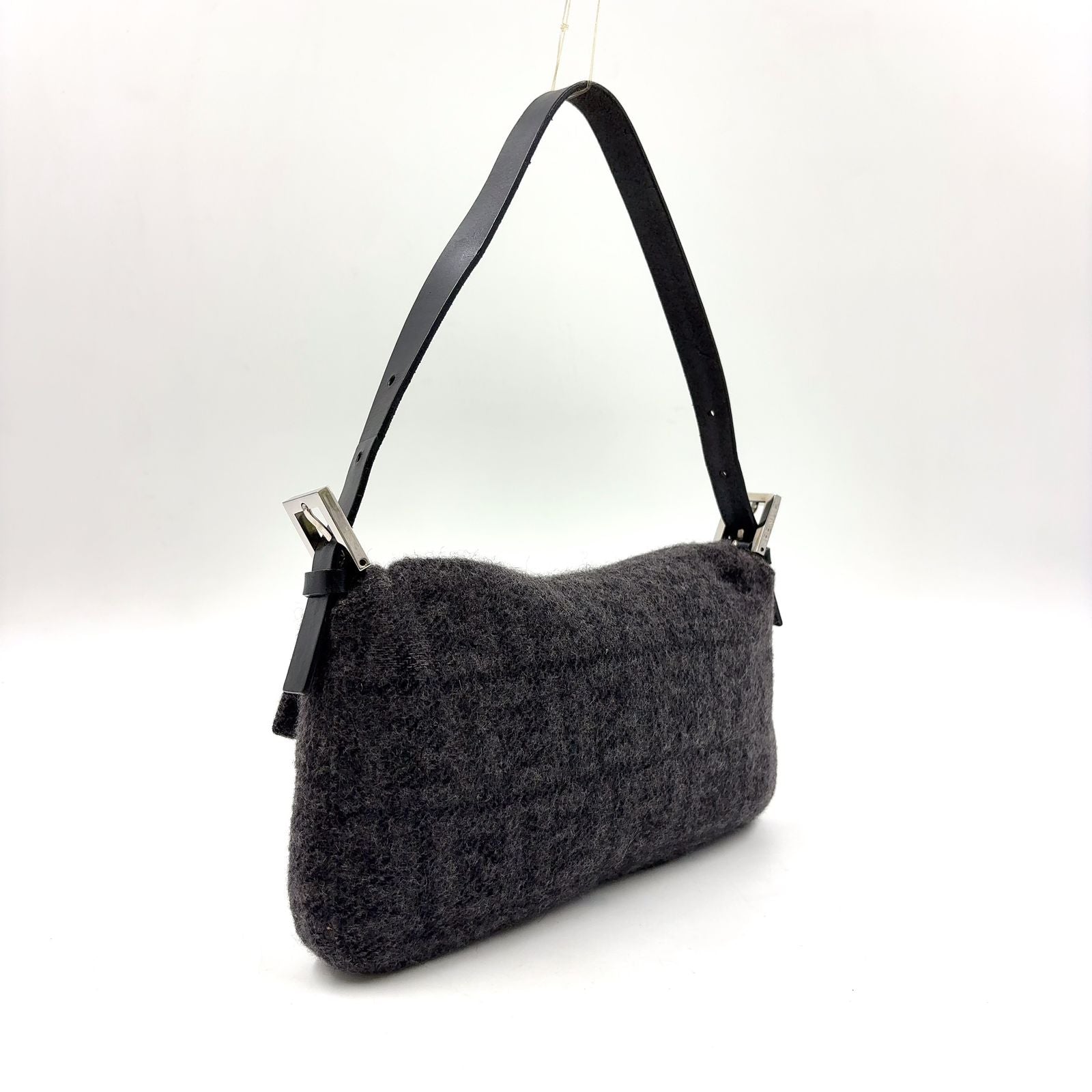 Fendi Zucca Pattern Mamma Bucket Wool Leather Gray Black Handbag Silver — view 2