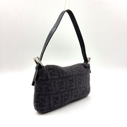Fendi Zucca Pattern Mamma Bucket Wool Leather Gray Black Handbag Silver — view 2