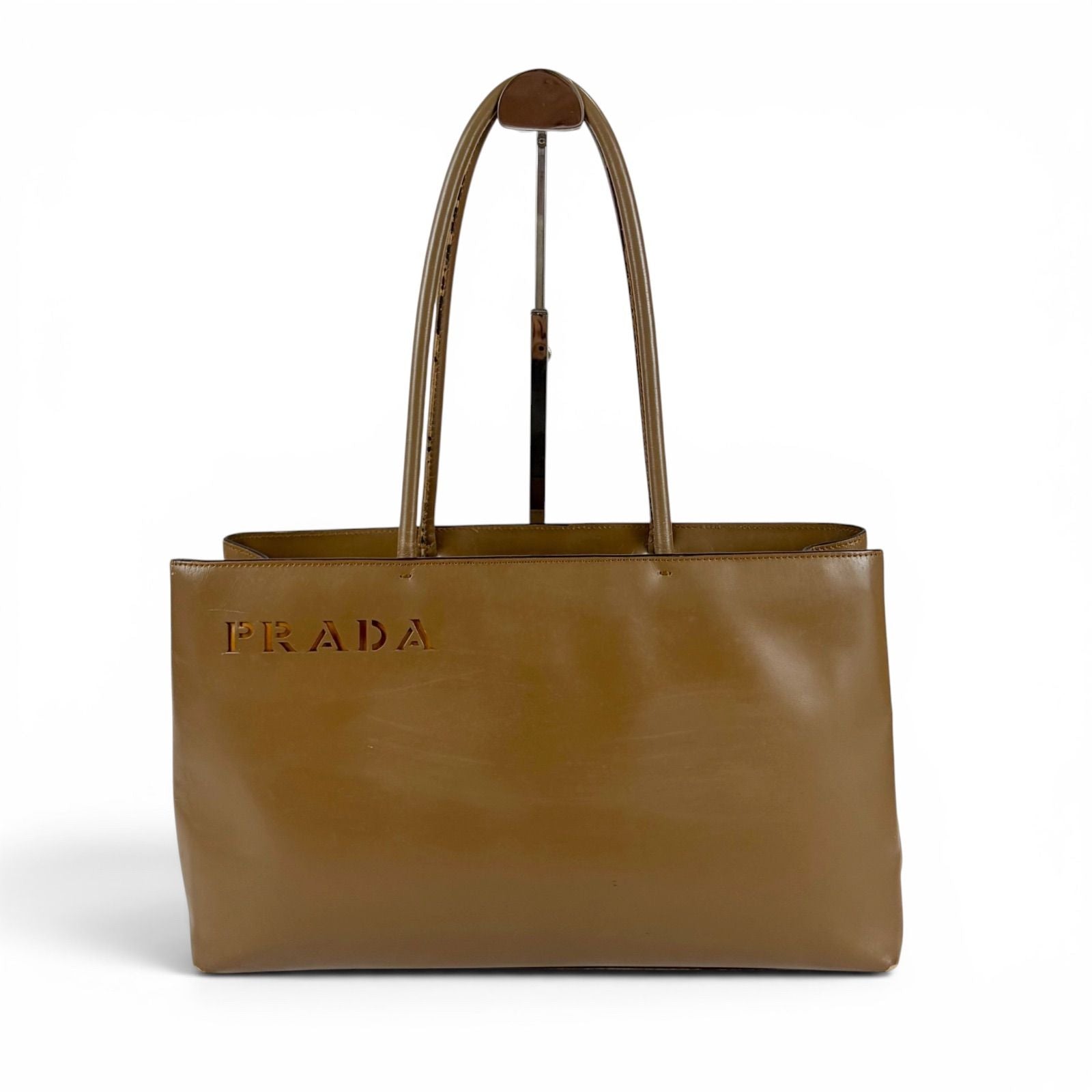 Prada Mini Tote Bag Shoulder Perforated Logo Leather Brown — view 2