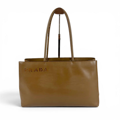 Prada Mini Tote Bag Shoulder Perforated Logo Leather Brown — view 2