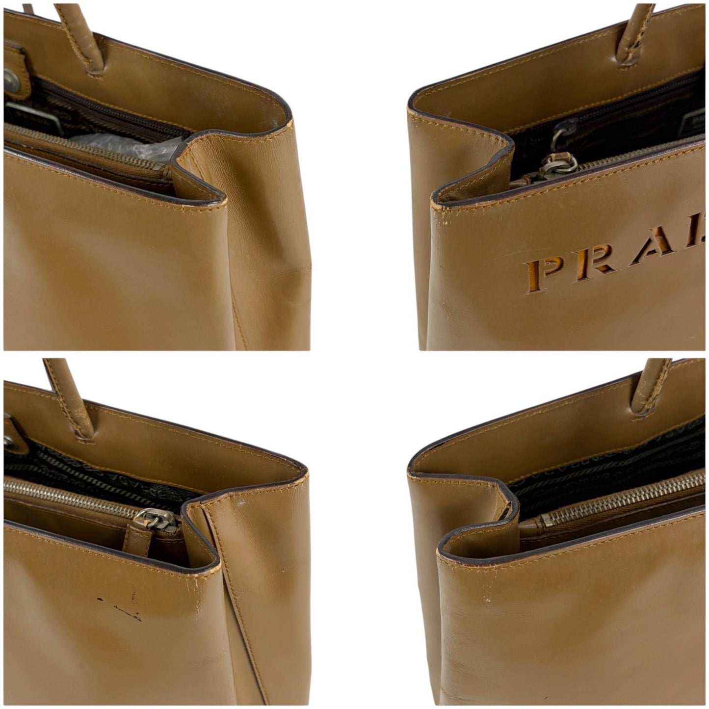 Prada Mini Tote Bag Shoulder Perforated Logo Leather Brown — view 5
