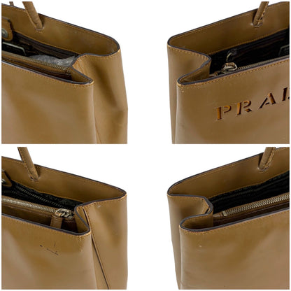 Prada Mini Tote Bag Shoulder Perforated Logo Leather Brown — view 5