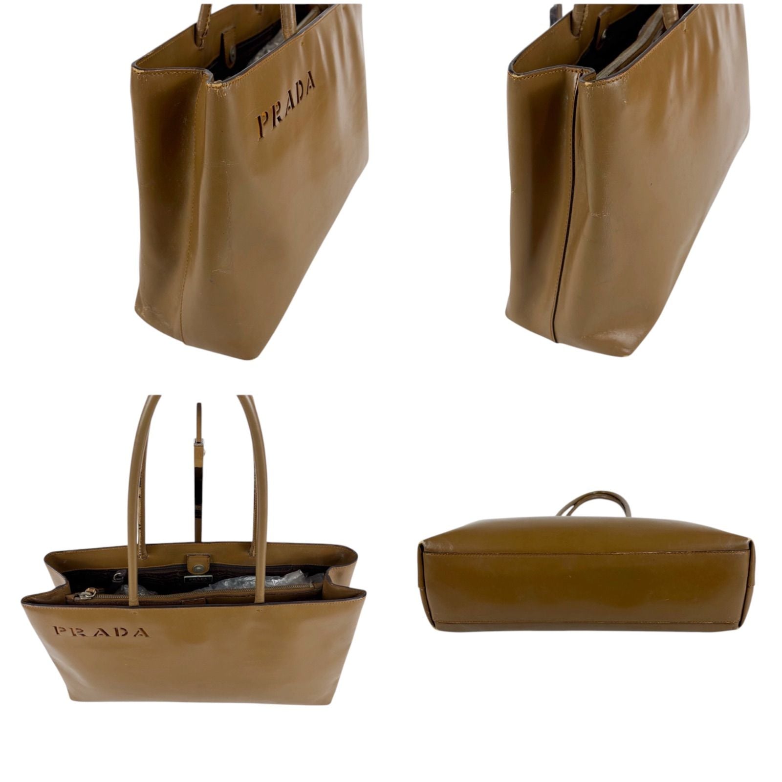Prada Mini Tote Bag Shoulder Perforated Logo Leather Brown — view 4