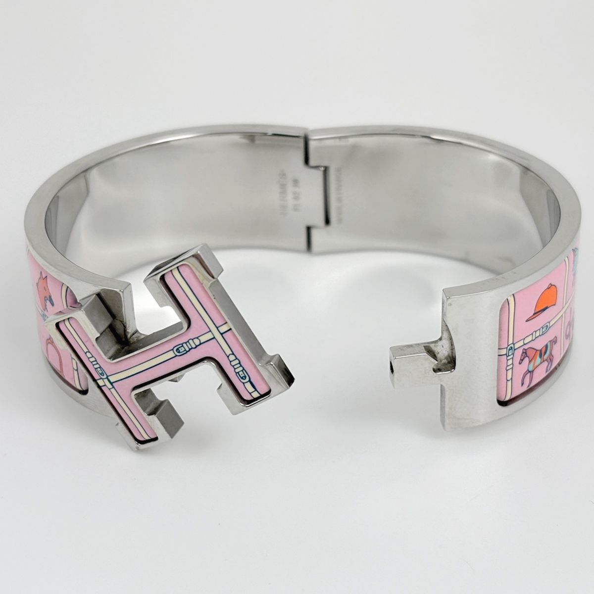 Hermes Clic Clac Enamel Bracelet Bangle Metal Silver Pink — view 2