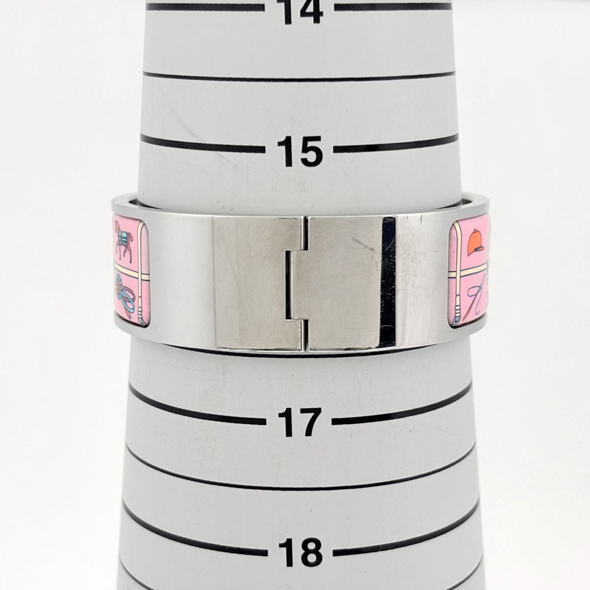 Hermes Clic Clac Enamel Bracelet Bangle Metal Silver Pink — view 4