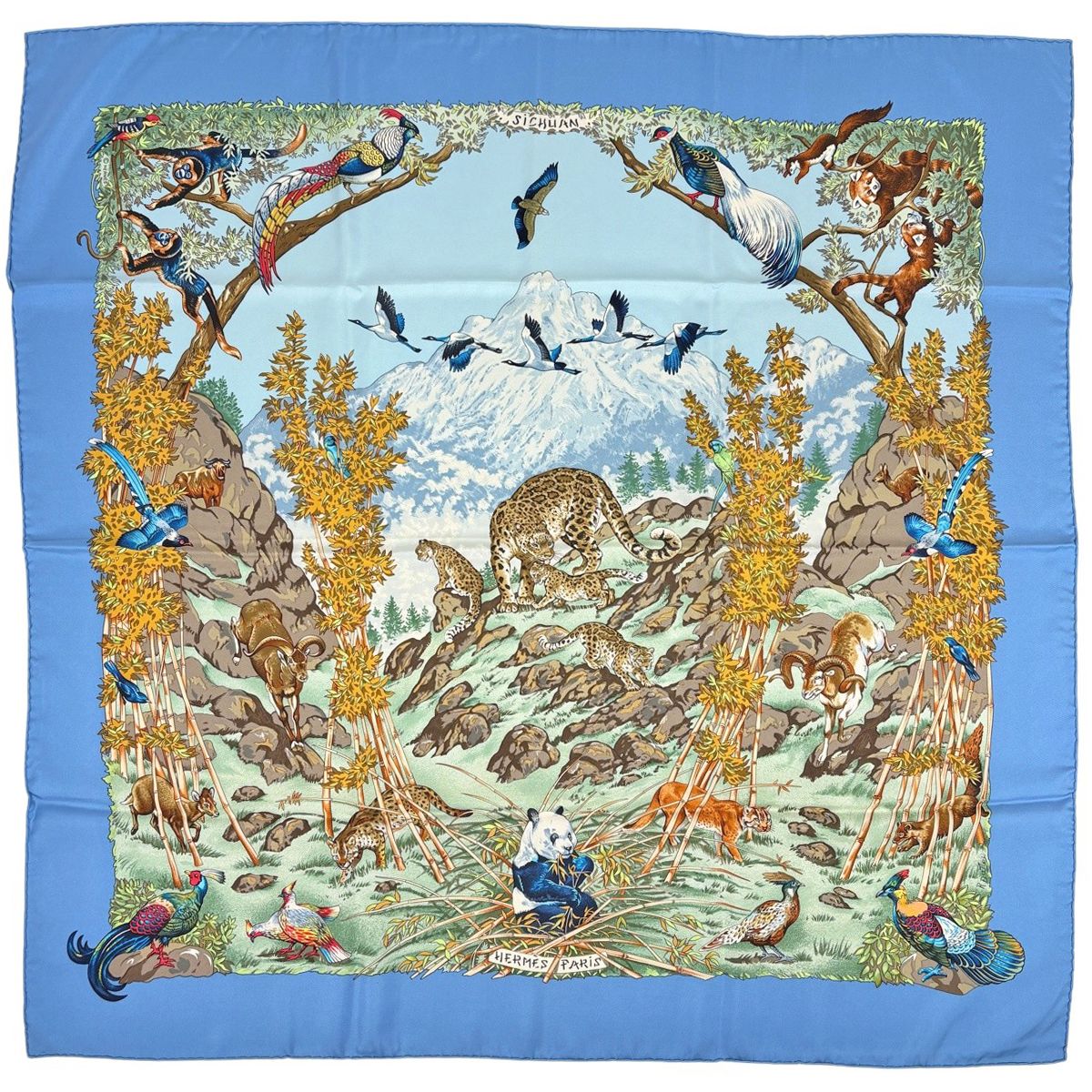 Hermes Carre 90 Sichuan Scarf Silk Blue Multicolor