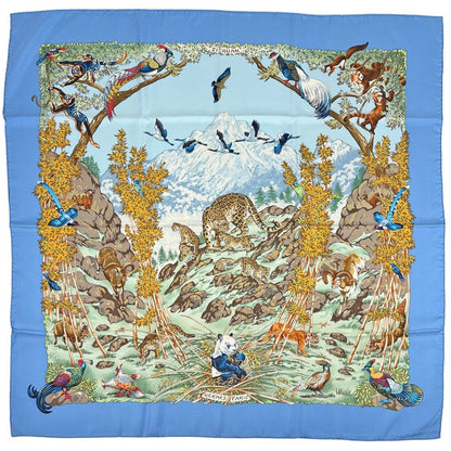 Hermes Carre 90 Sichuan Scarf Silk Blue Multicolor