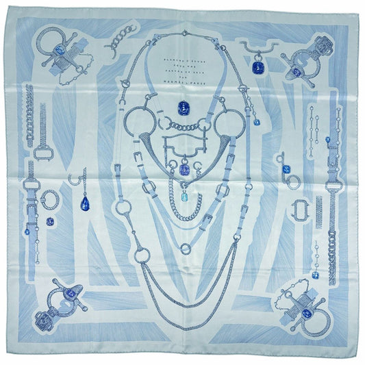 Hermes Carre 90 Etude Pour Une Parure de Gala Formal Scarf Silk Light Blue