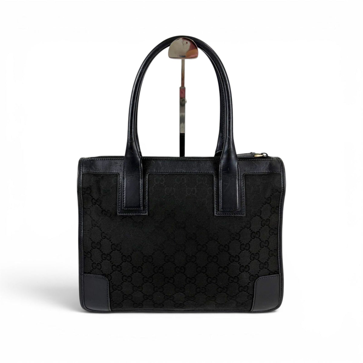 Gucci GG Canvas Tote Leather Black Shoulder Handbag