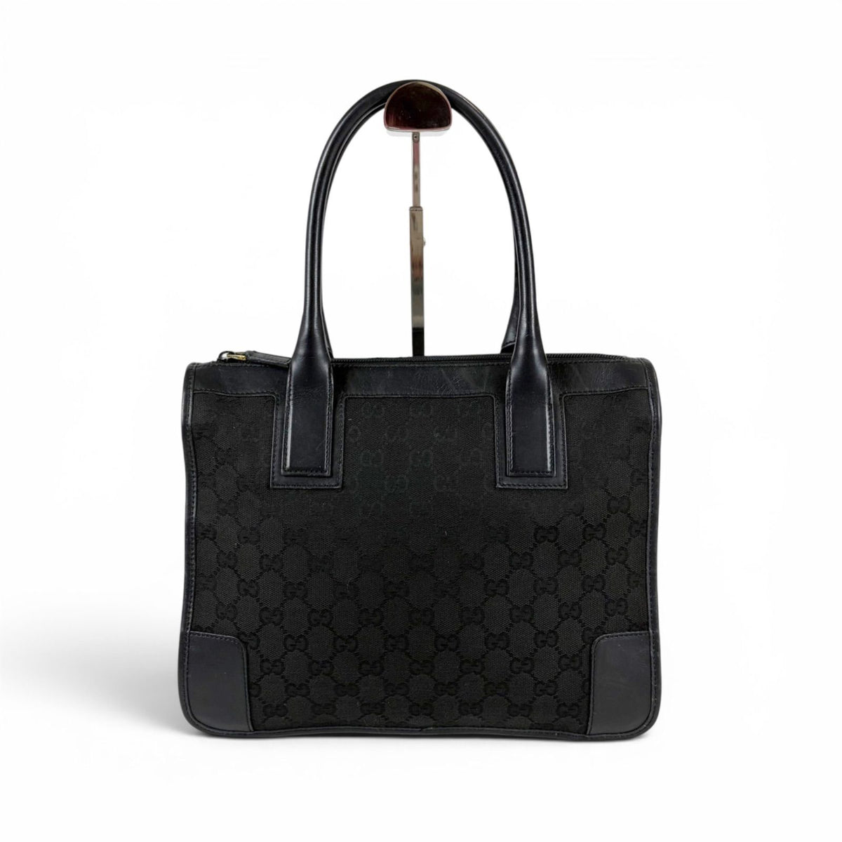Gucci GG Canvas Tote Leather Black Shoulder Handbag — view 2