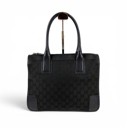 Gucci GG Canvas Tote Leather Black Shoulder Handbag — view 2