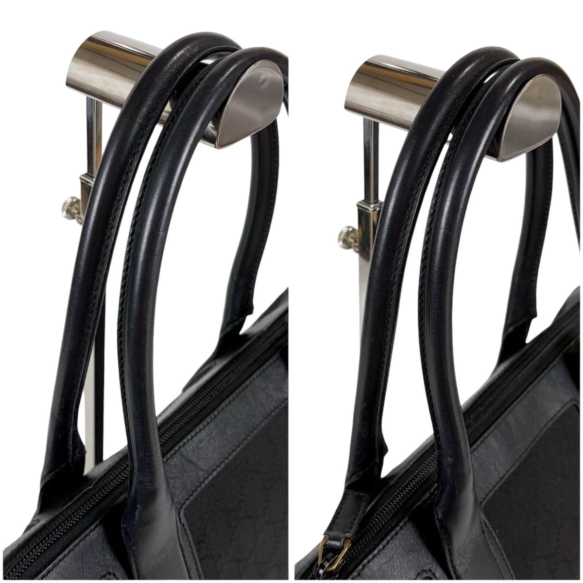Gucci GG Canvas Tote Leather Black Shoulder Handbag — view 6