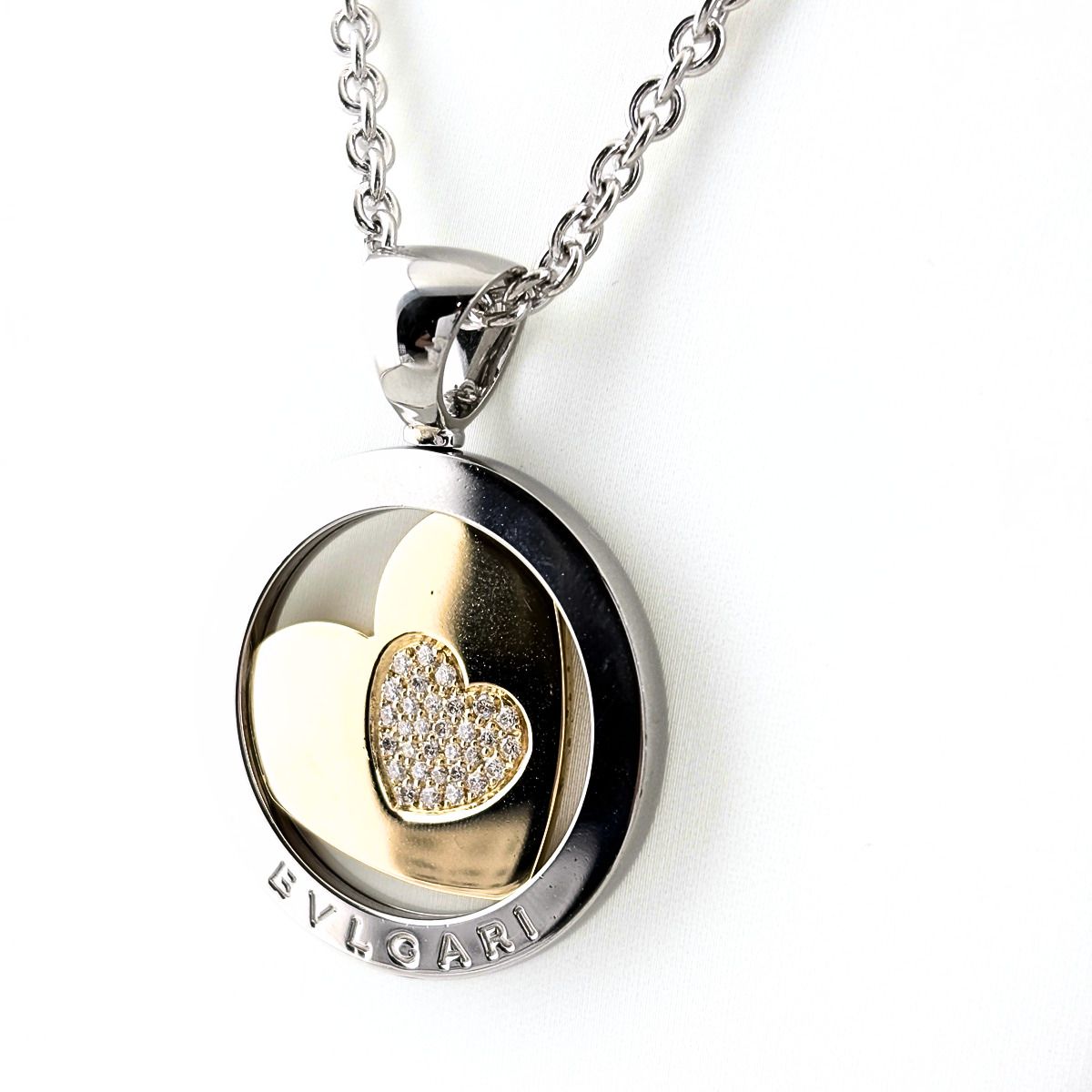 Bvlgari Tondo Heart Necklace Yellow Gold Stainless Steel Pendant 750 Diamond