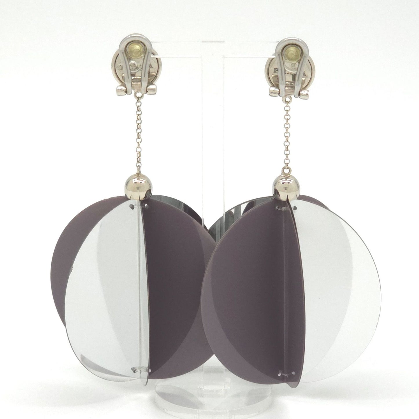 Prada Jumbo Sequin Disco Ball Earrings Clip on 10 Mirror & Gray Color