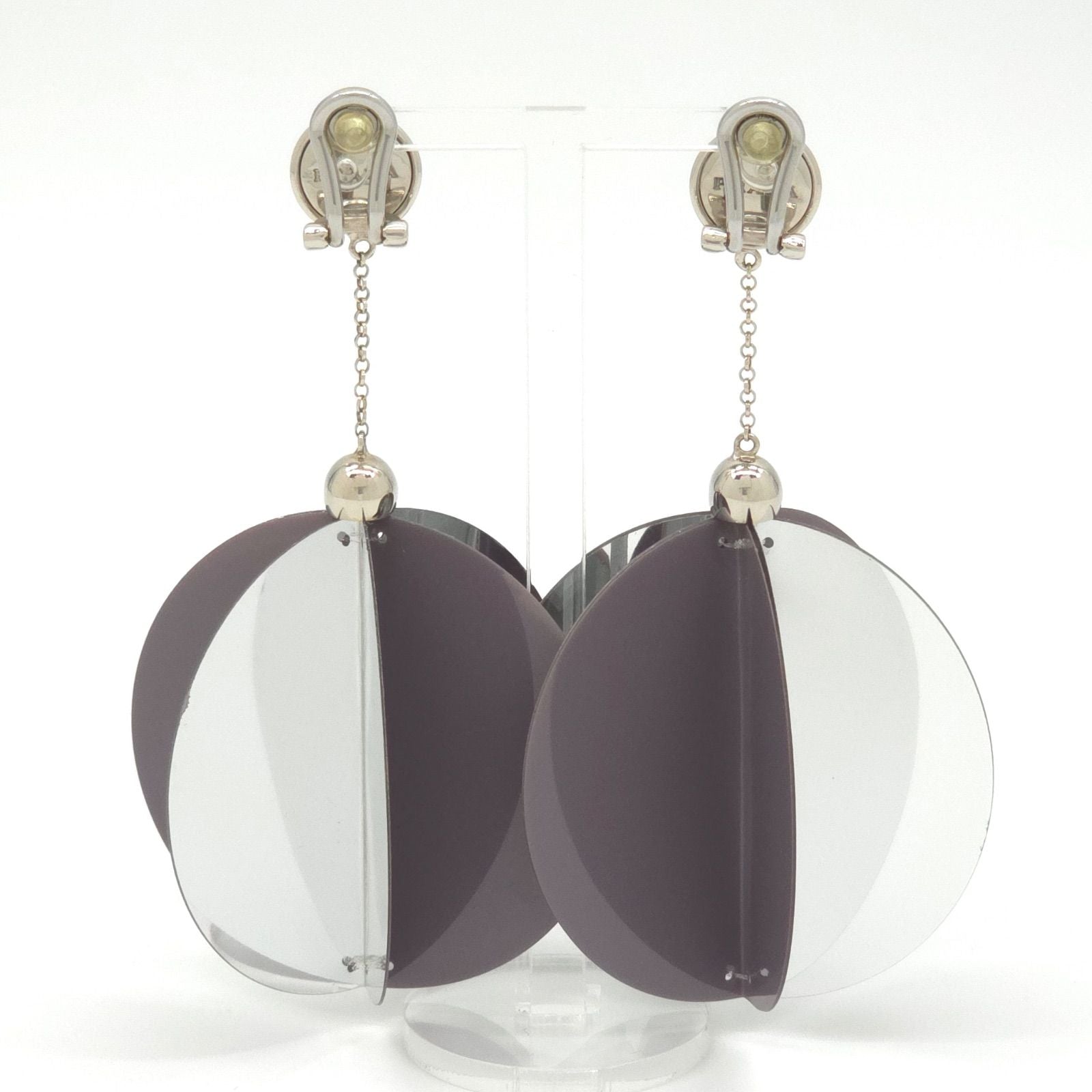 Prada Jumbo Sequin Disco Ball Earrings Clip on 10 Mirror & Gray Color