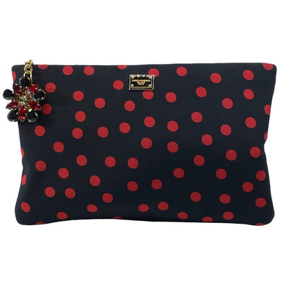 Dolce & Gabbana Dot Pattern Biju Pouch Clutch Canvas Black Red Party Going