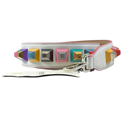 Fendi Strap Studded Bag Leather White Multicolor Practical