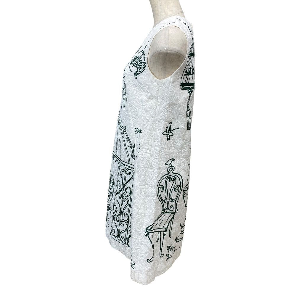 Dolce & Gabbana D&G Nosleeve Jacquard Dress Rayon White Green 36: Gorgeous — view 2
