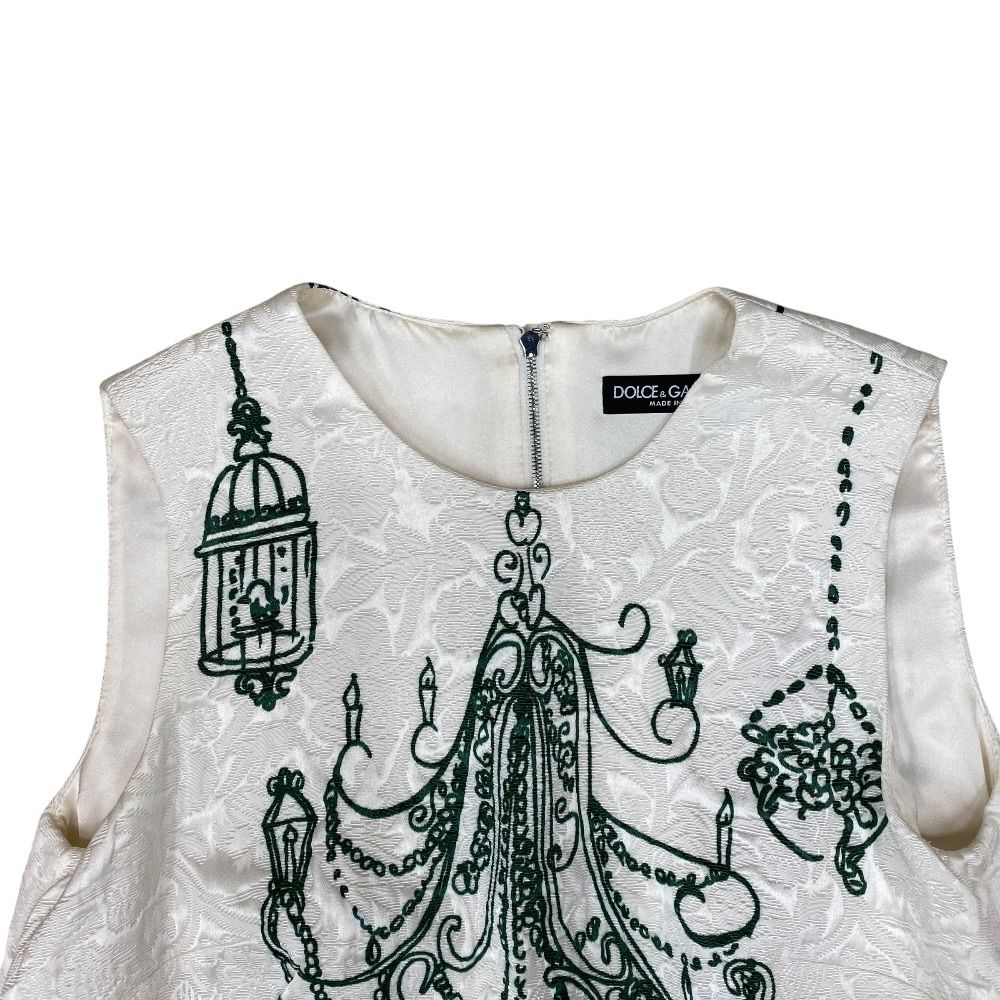 Dolce & Gabbana D&G Nosleeve Jacquard Dress Rayon White Green 36: Gorgeous — view 5