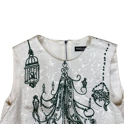 Dolce & Gabbana D&G Nosleeve Jacquard Dress Rayon White Green 36: Gorgeous — view 5