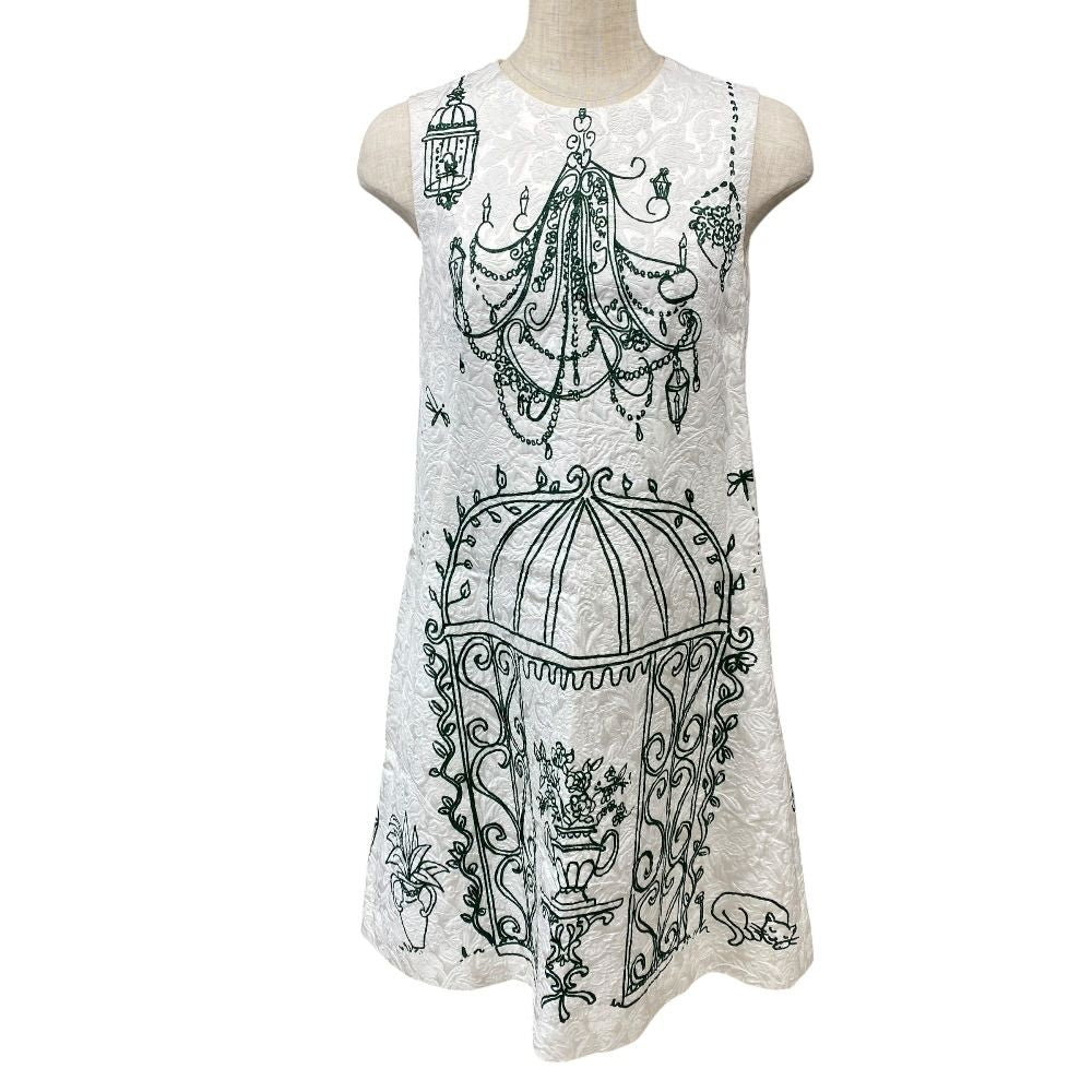 Dolce & Gabbana D&G Nosleeve Jacquard Dress Rayon White Green 36: Gorgeous