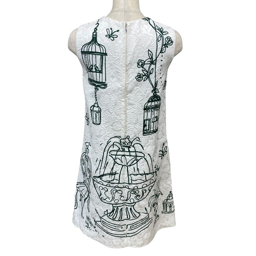 Dolce & Gabbana D&G Nosleeve Jacquard Dress Rayon White Green 36: Gorgeous — view 3