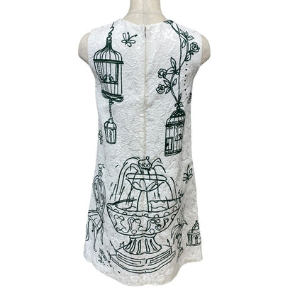 Dolce & Gabbana D&G Nosleeve Jacquard Dress Rayon White Green 36: Gorgeous — view 3