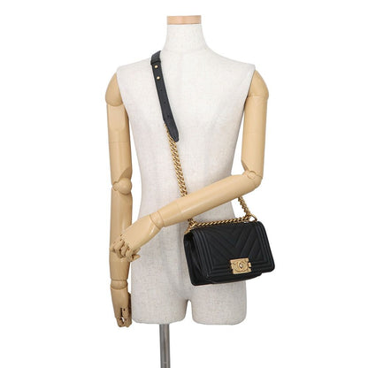 Chanel Chain Shoulder Bag Boy Small Quilted CC Logo Caviar Leather Black — view 5
