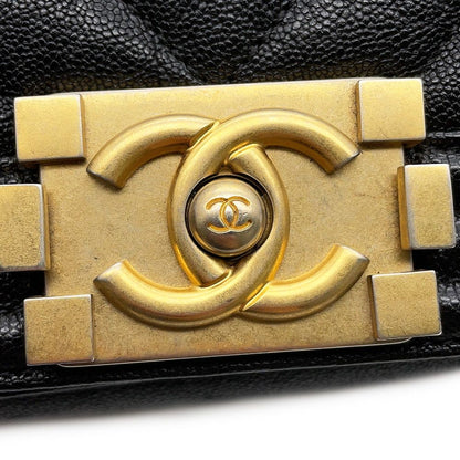 Chanel Chain Shoulder Bag Boy Small Quilted CC Logo Caviar Leather Black — view 7