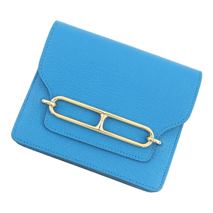 Hermes Wallet Roulis Slim Blue Frida Gold Chevre Mysore