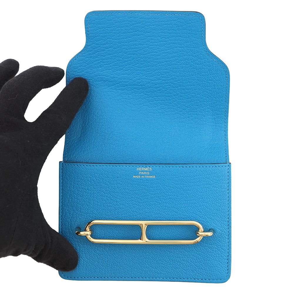 Hermes Wallet Roulis Slim Blue Frida Gold Chevre Mysore — view 4