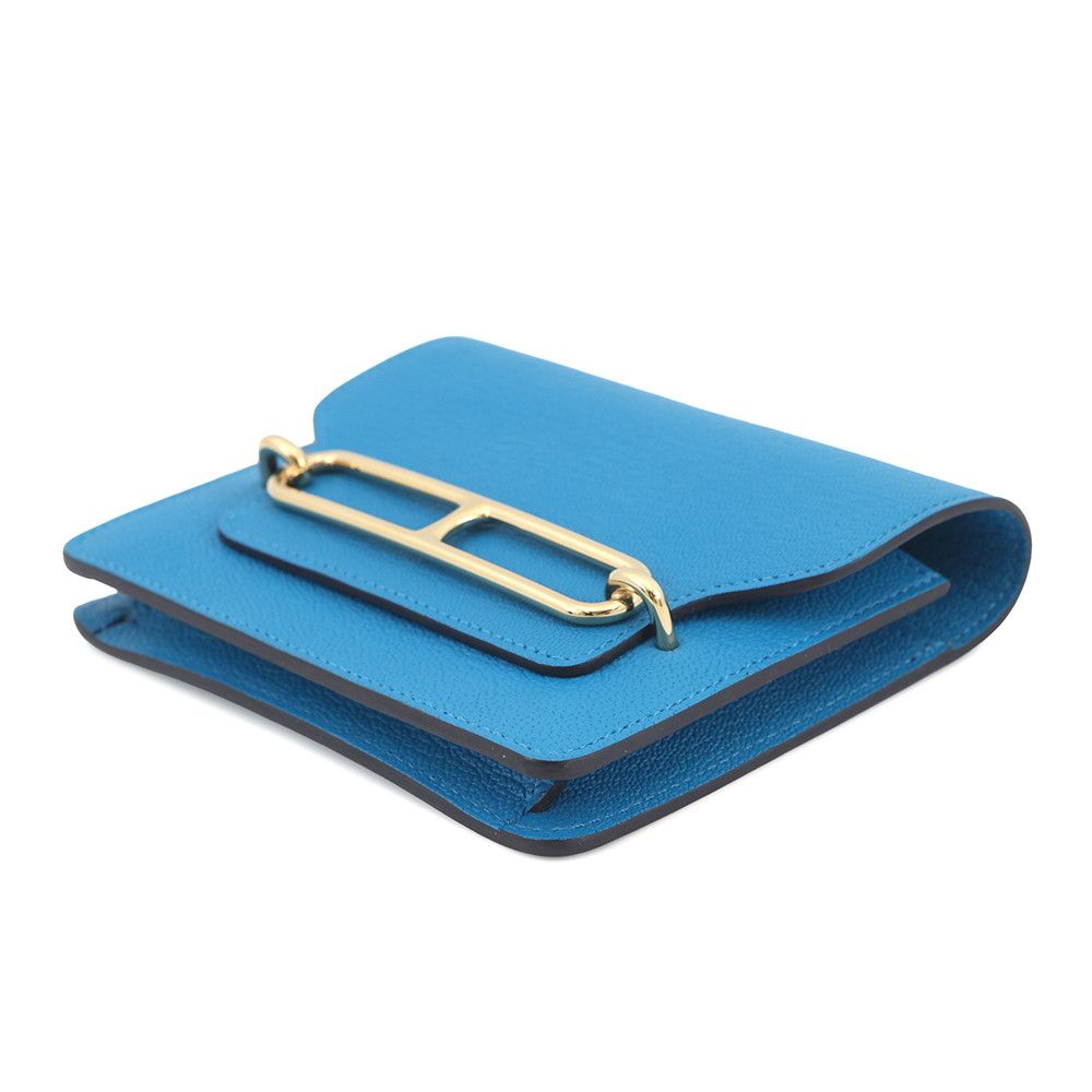 Hermes Wallet Roulis Slim Blue Frida Gold Chevre Mysore — view 2