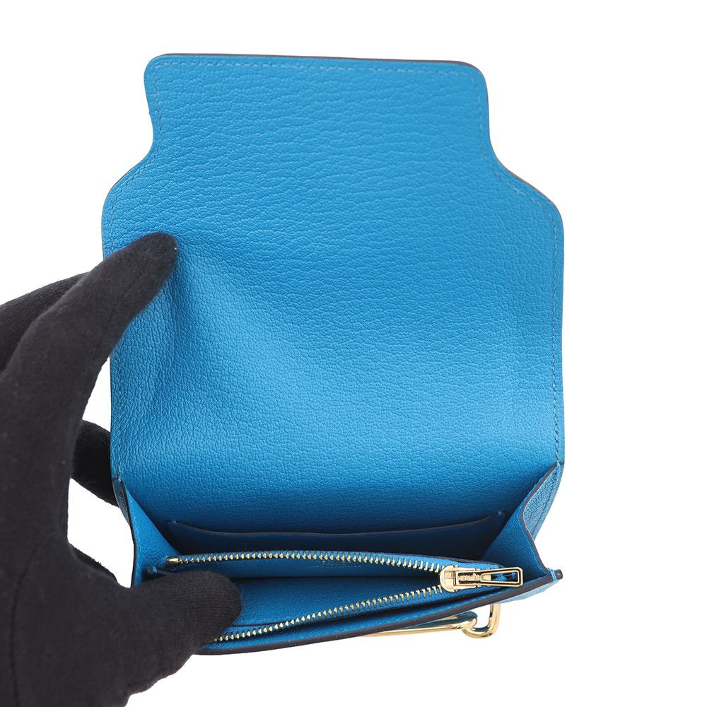 Hermes Wallet Roulis Slim Blue Frida Gold Chevre Mysore — view 5