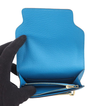 Hermes Wallet Roulis Slim Blue Frida Gold Chevre Mysore — view 5