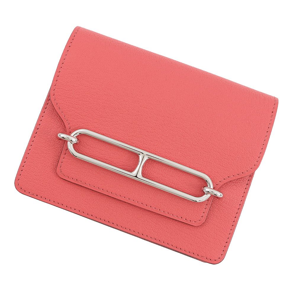 Hermes Wallet Roulis Slim Rose Texas Silver Chevre Mysore