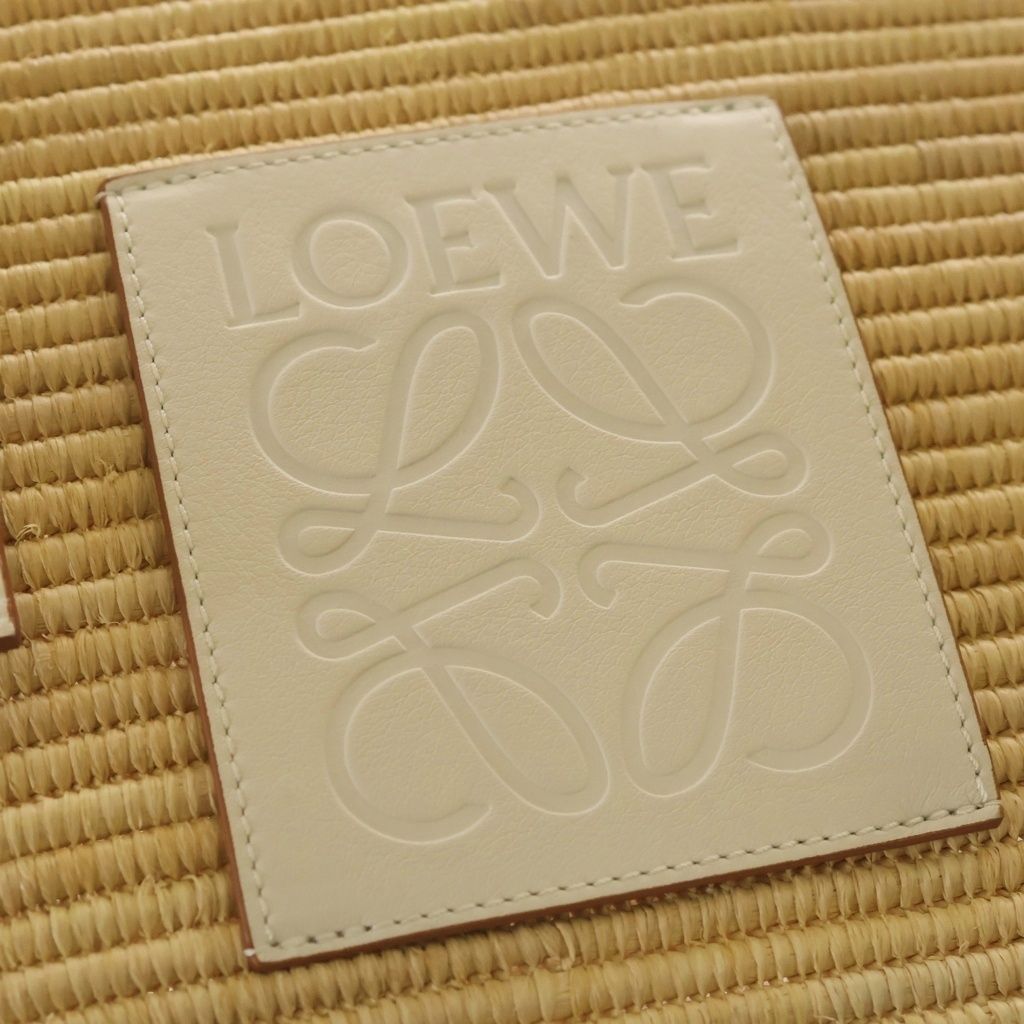 Loewe Angram Square Trimmed Raffia Small Basket Bag Handbag Beige White — view 6