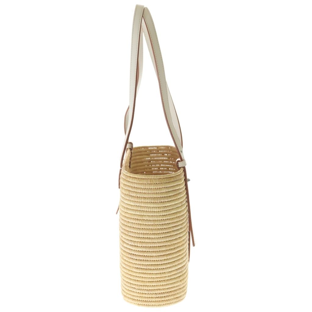 Loewe Angram Square Trimmed Raffia Small Basket Bag Handbag Beige White — view 3