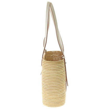 Loewe Angram Square Trimmed Raffia Small Basket Bag Handbag Beige White — view 3
