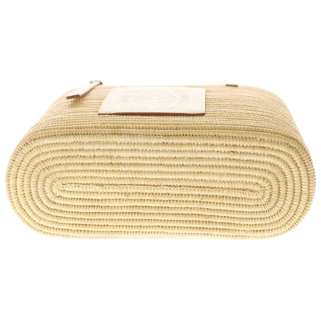 Loewe Angram Square Trimmed Raffia Small Basket Bag Handbag Beige White — view 4