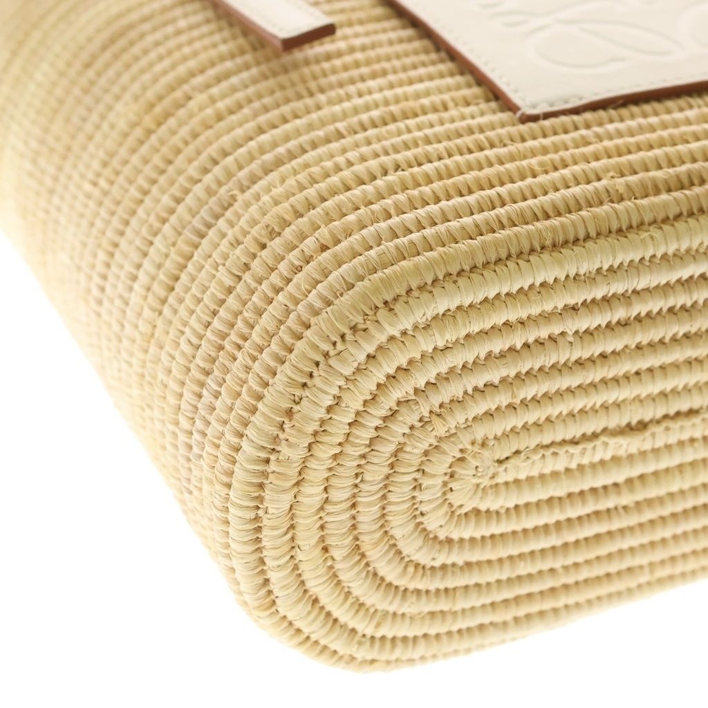 Loewe Angram Square Trimmed Raffia Small Basket Bag Handbag Beige White — view 5