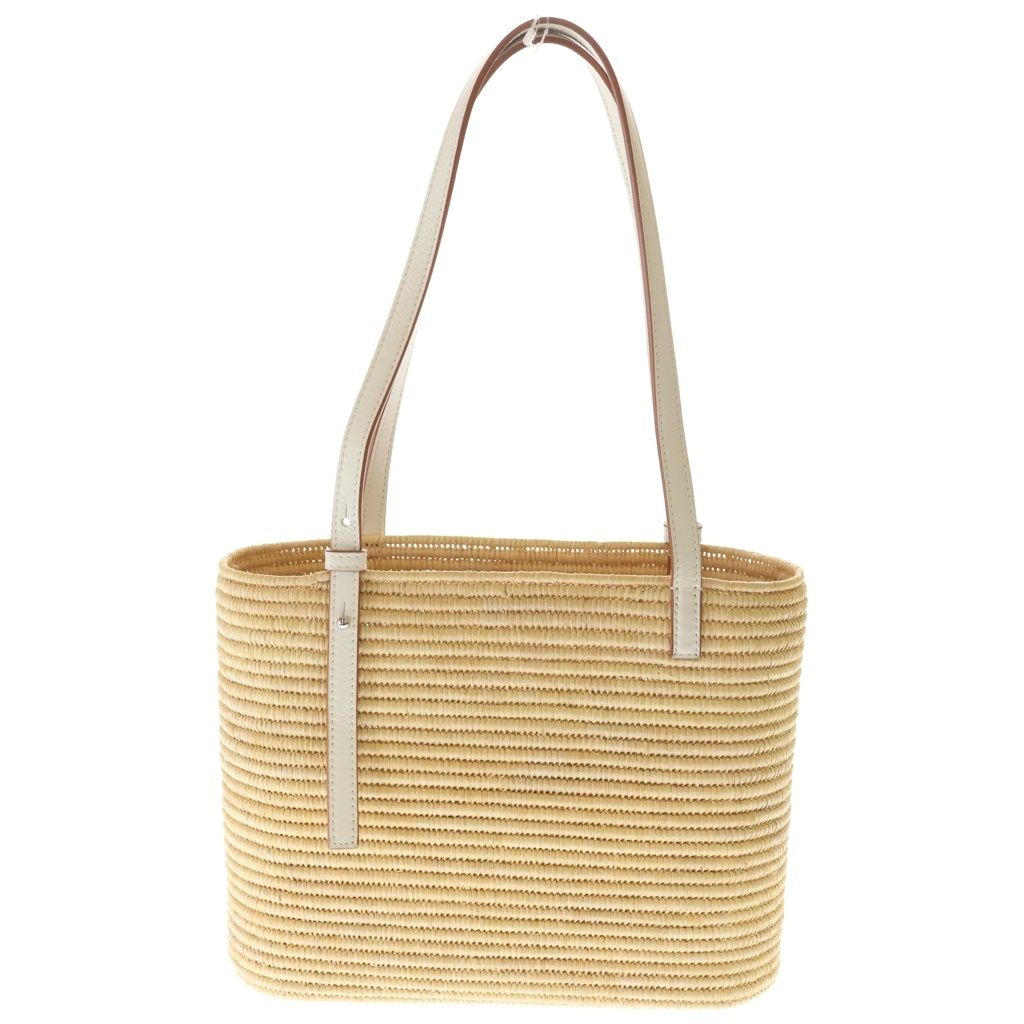 Loewe Angram Square Trimmed Raffia Small Basket Bag Handbag Beige White — view 2