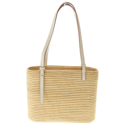 Loewe Angram Square Trimmed Raffia Small Basket Bag Handbag Beige White — view 2