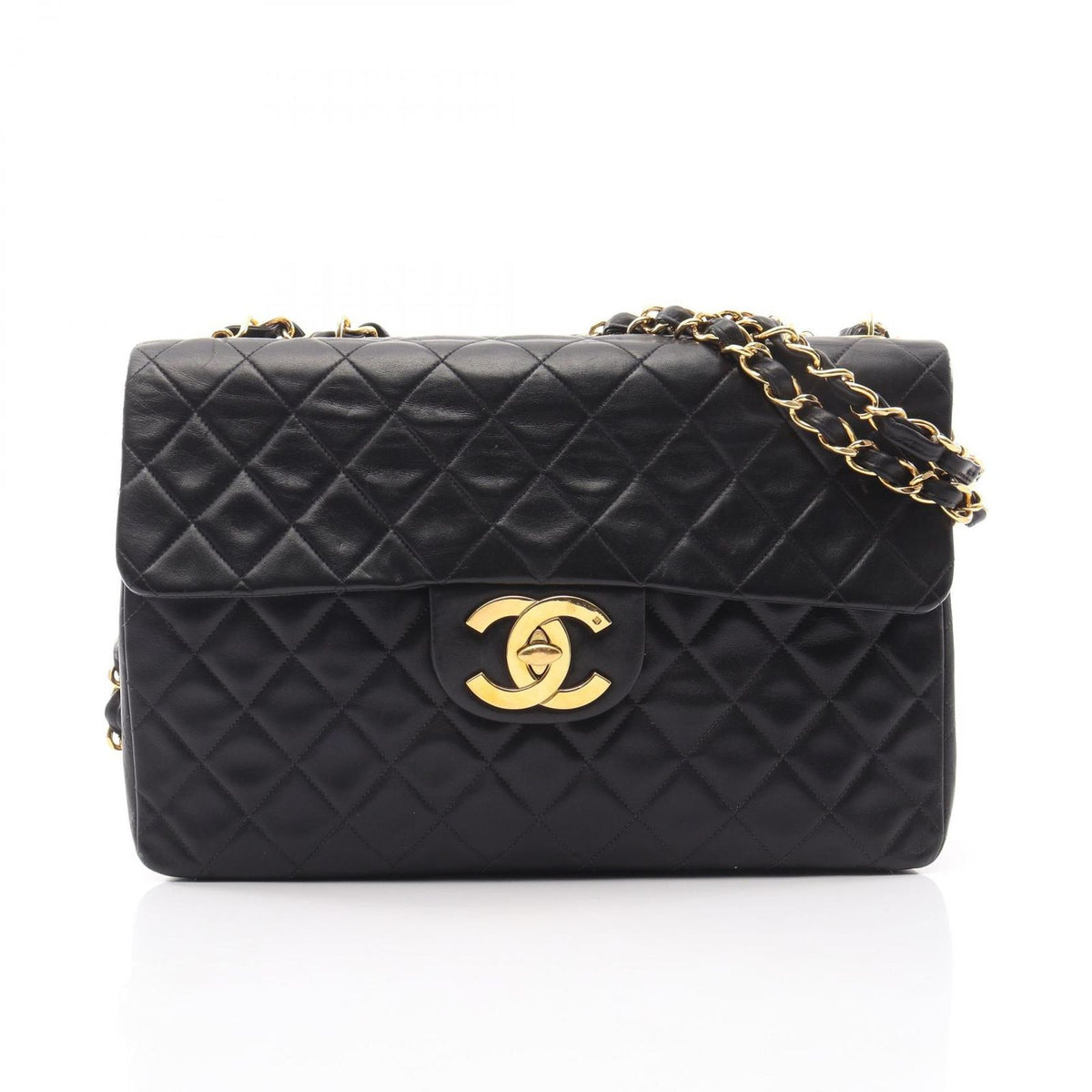 Chanel Shoulder Bag Maxi Quilted 34 Black Lambskin Chain