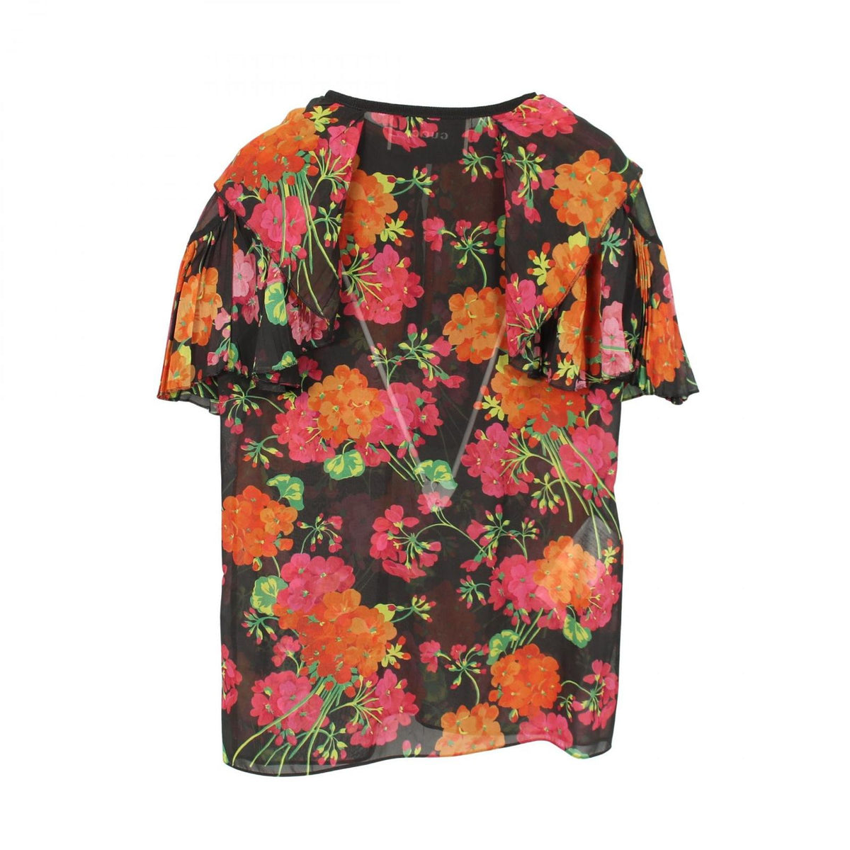 Gucci Blouse Interlocking G Flower Black Silk Multicolor — view 2
