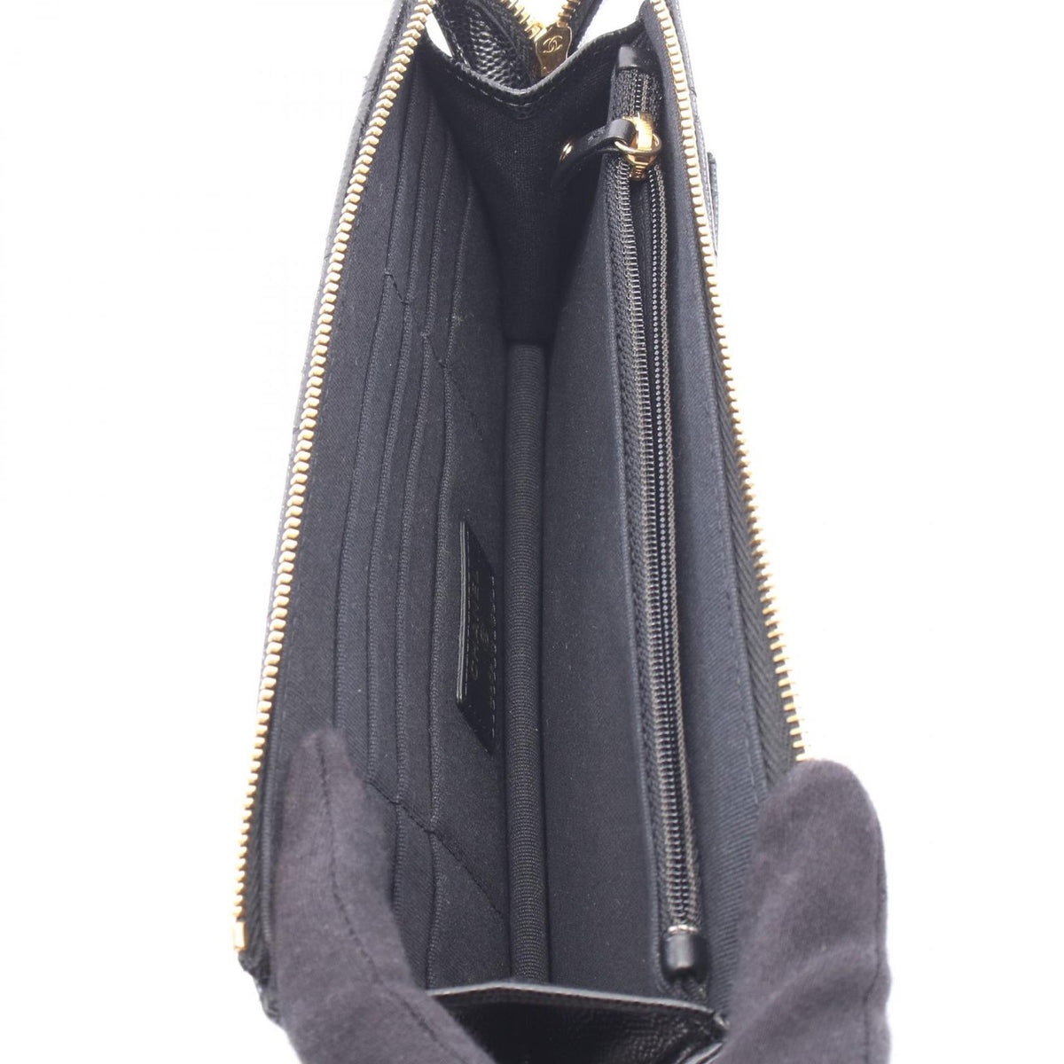 Chanel Clutch Quilted Wallet Black Caviar Leather Chain — view 3