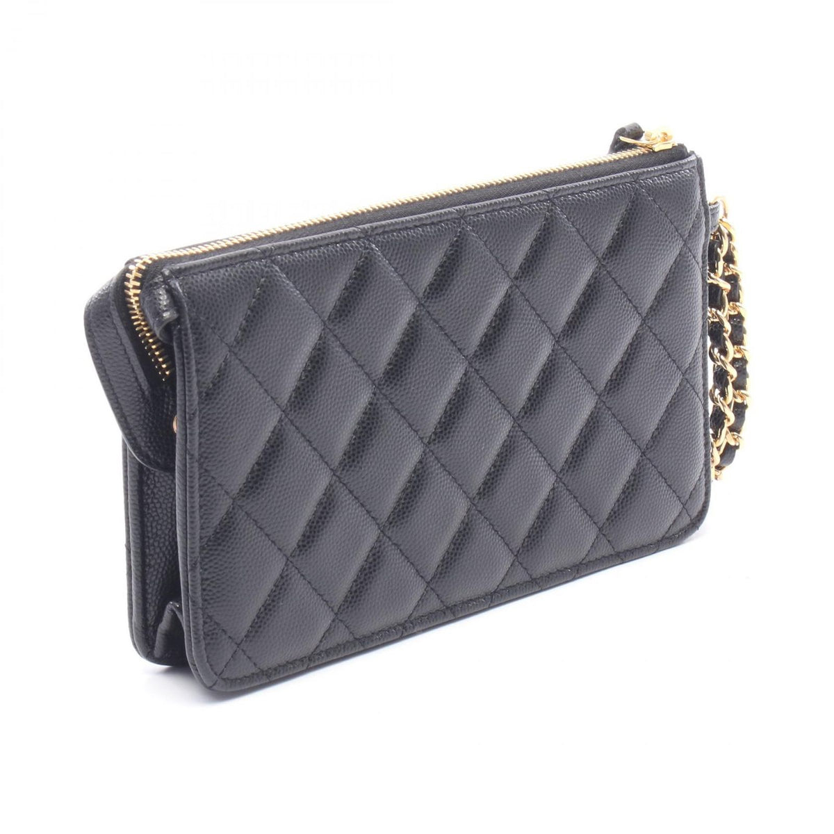 Chanel Clutch Quilted Wallet Black Caviar Leather Chain — view 2