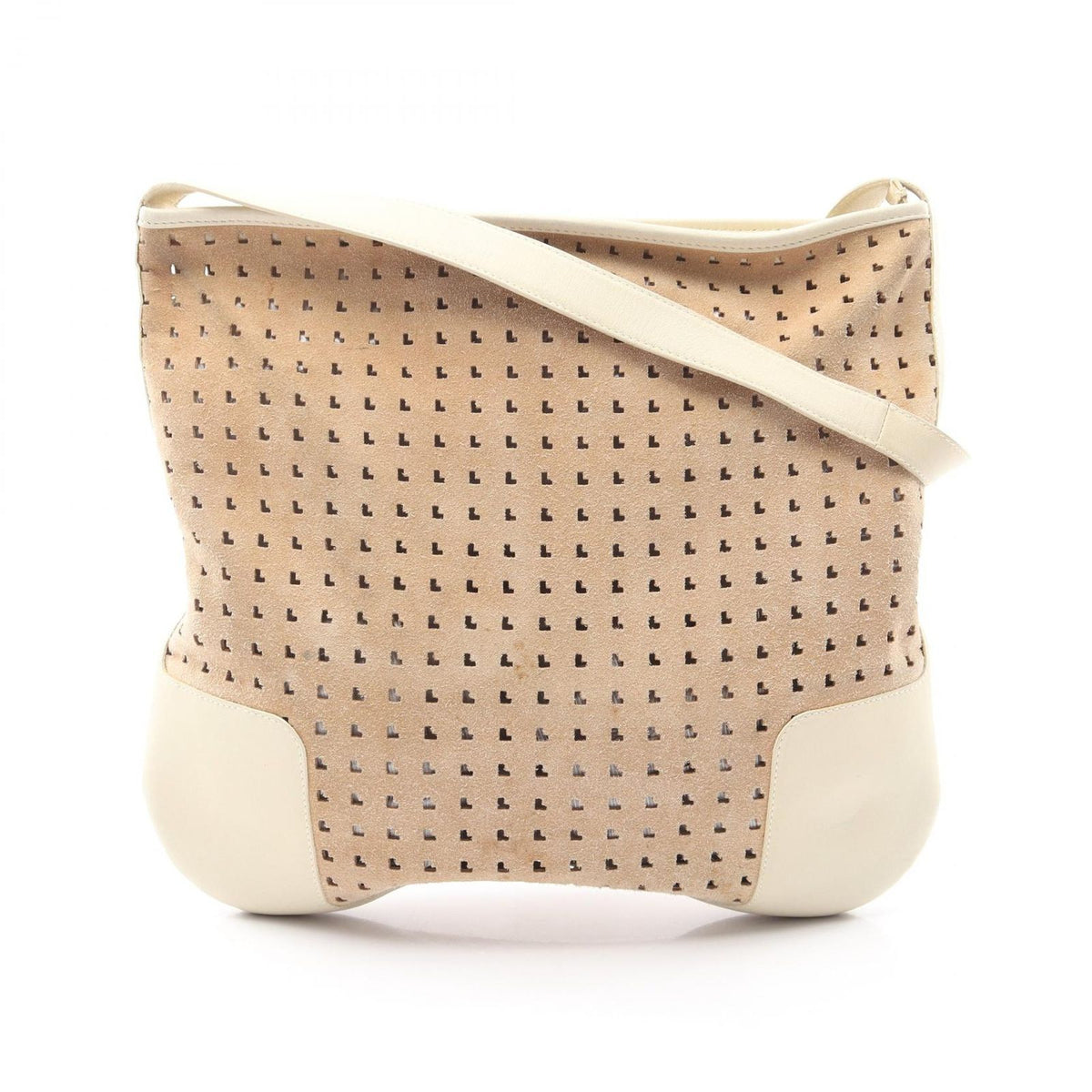 Loewe Shoulder Bag Perforated Brown Ivory Suede Leather Anagram