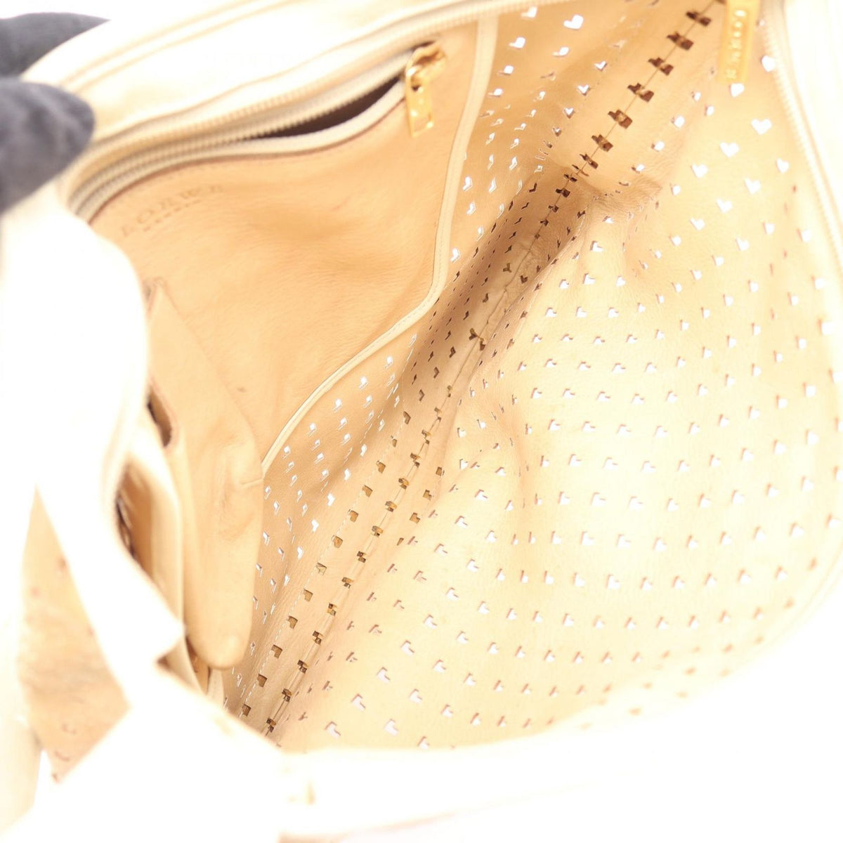 Loewe Shoulder Bag Perforated Brown Ivory Suede Leather Anagram — view 3