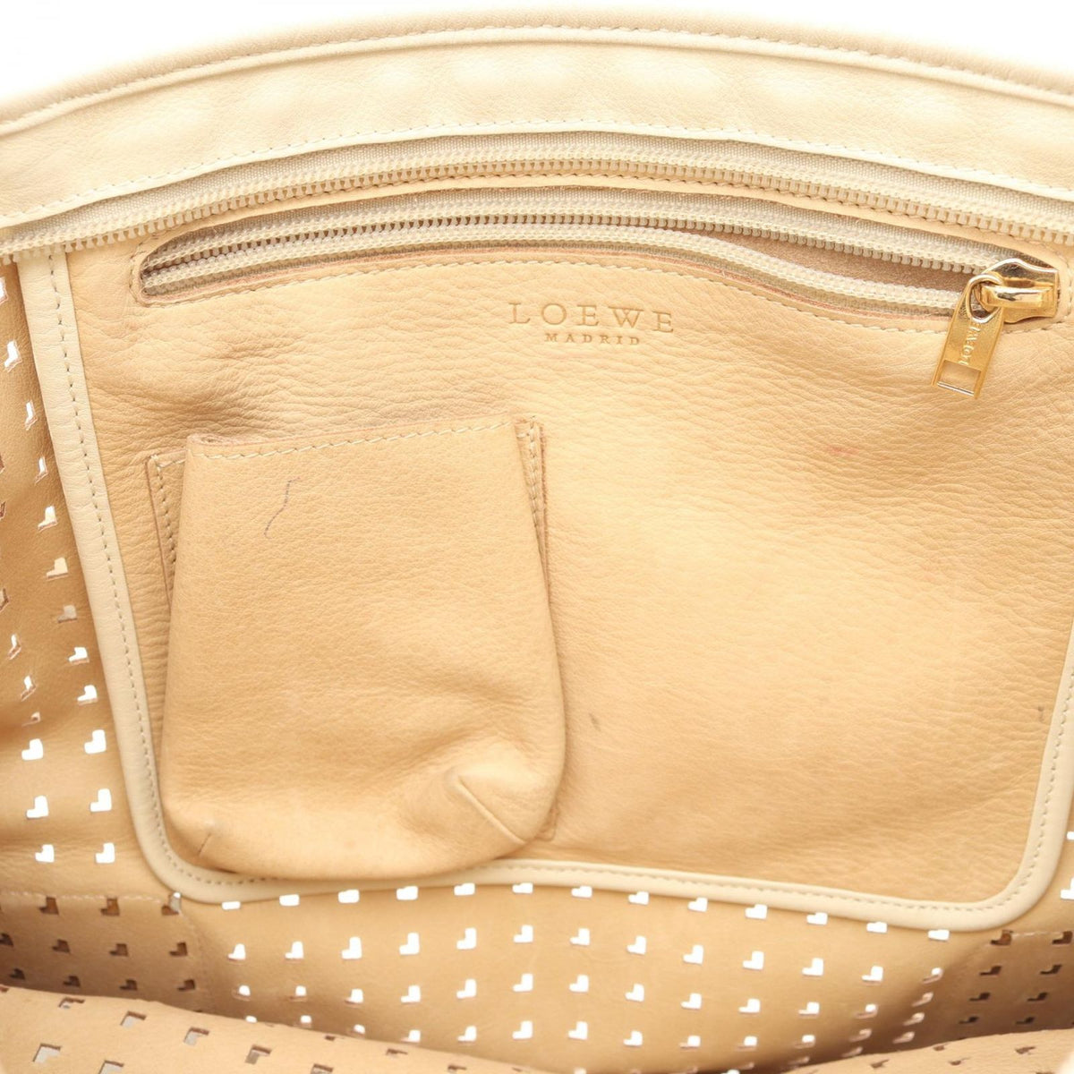 Loewe Shoulder Bag Perforated Brown Ivory Suede Leather Anagram — view 5